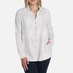 NEW Jachs Girlfriend Womens White Long Sleeve Button-Up Shirt Size XL H601